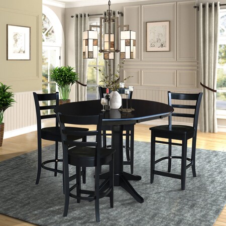 International Concepts 36 in. Round Extension Dining Table with 4 Emily Counter Height Stools - 5 Piece Set K46-36RXT-27-S6172-4